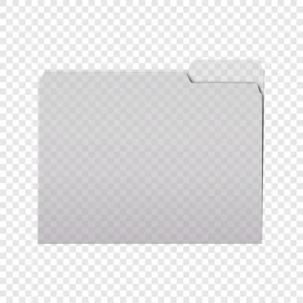 Vector illustration of Clear tabbed plastic file folder on transparent background realistic vector mockup. PVC folder with cut tab mock-up