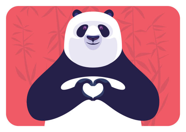 panda gesturing heart shape vector art illustration