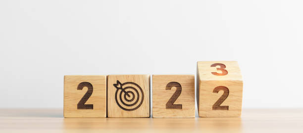 istock 2022 change to 2023 Year block with dartboard icon. Goal, Target, Resolution, strategy, plan, Action, mission, motivation, and New Year start concepts 1438332284