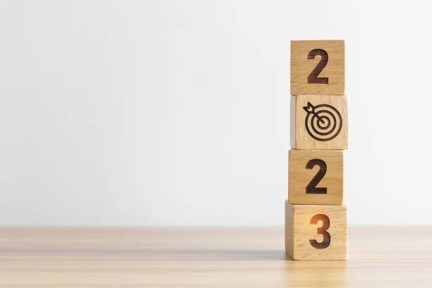 istock 2023 block with dartboard icon. Goal, Target, Resolution, strategy, plan, Action, mission, motivation, and New Year start concepts 1438332302