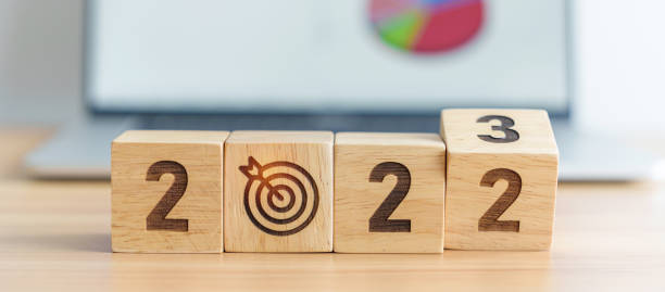 istock 2023 Year block with dartboard icon against computer laptop background. Goal, Target, Resolution, strategy, plan, Action, mission, motivation, and New Year start concepts 1438332375