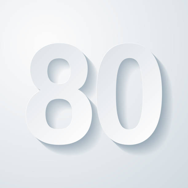 80 - номер восемьдесят. иконка с эффектом вырезания бумаги на чистом фоне - number 80 stock illustrations