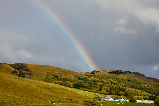 Skógafoss with rainbow at the South Coast of Iceland
