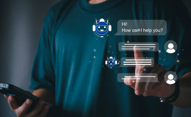 ai chatbot intelligent digital customer service application concept, computer mobile application uses artificial intelligence chatbots automatically respond online messages to help customers instantly - automatically imagens e fotografias de stock