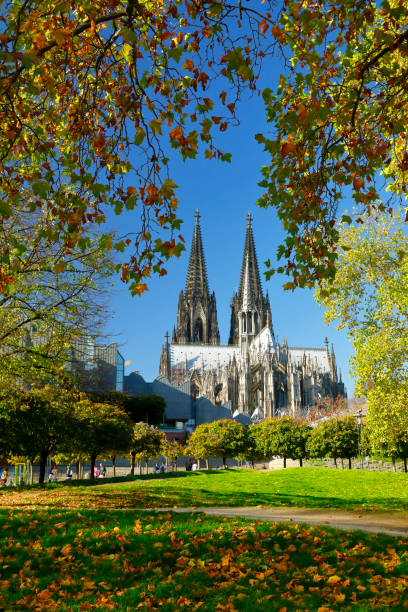 cologne cathedral in autumn, germany - medieval autumn cathedral vertical imagens e fotografias de stock