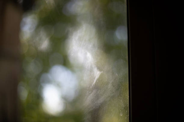 istock Reflection in glass. Dirty window. Dust on window glass. 1438339517