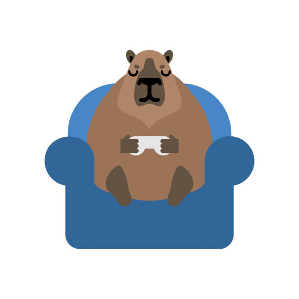 illustrazioni stock, clip art, cartoni animati e icone di tendenza di giocatore e gamepad di capybara. guinea pig gioca al videogioco. - nature backgrounds video