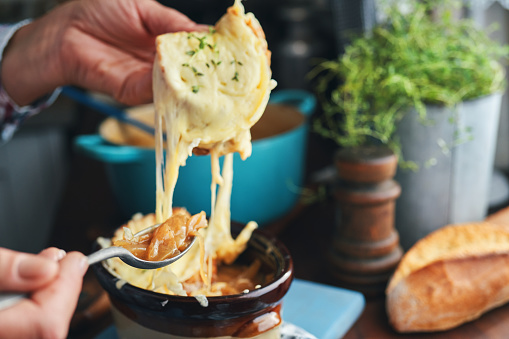French Onion Soup with Baked Cheese