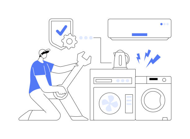 illustrations, cliparts, dessins animés et icônes de réparation d’appareils électroménagers concept abstrait illustration vectorielle. - appliance repairing clothes washer refrigerator