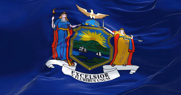 le drapeau de l’état américain de new york flottant - federated photos et images de collection