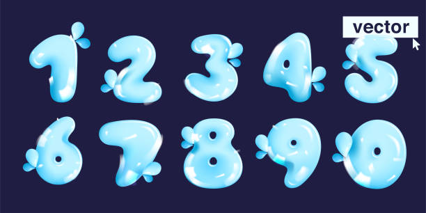 istock Numbers set in realistic 3D and cartoon balloon style. Pure water logos. 1438343158