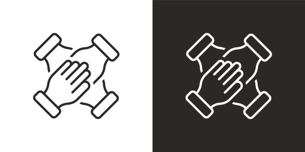 ikona 4 rąk trzymających razem - cztery osoby stock illustrations