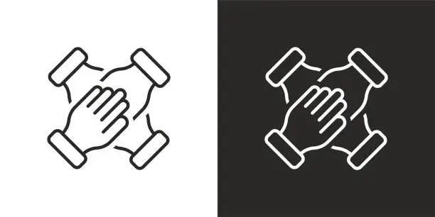 Vector illustration of 4 hands holding together icon