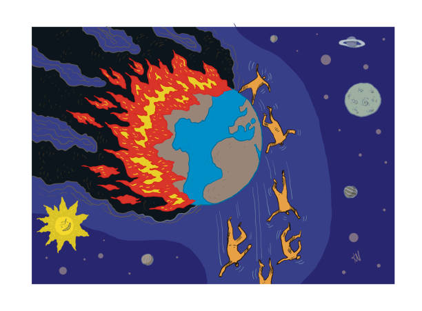 istock The world is on fire, people are jumping into the void and running away 1438346696