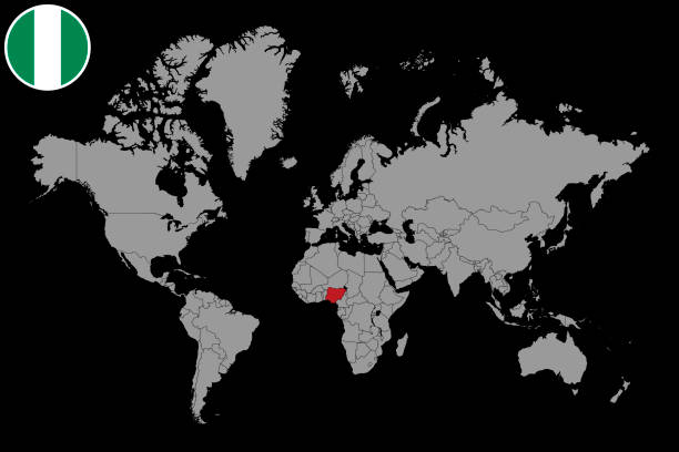 закрепите карту с флагом нигерии на карте мира. векторная иллюстрация. - national flag flag planet symbol stock illustrations