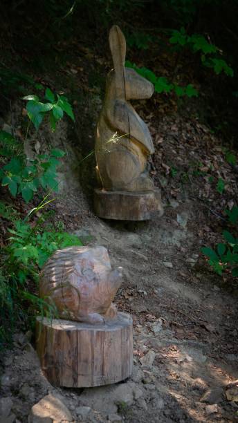 istock Wooden hedgehog and rabbit formation in forest 1438349403