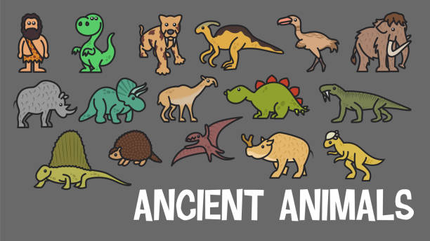 Funny Vector Cute Ancient Animal Icon Set Ice Age Stickers Dinosaur Web  Element Characters Stock Illustration - Download Image Now - iStock