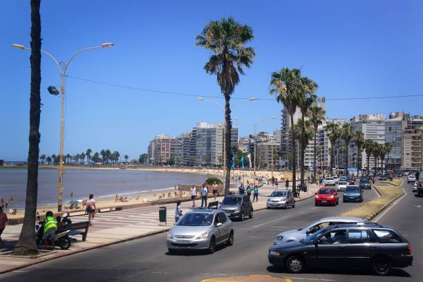 Montevideo, Uruguay – December 08, 2019: The seafront at one of the lovely beaches