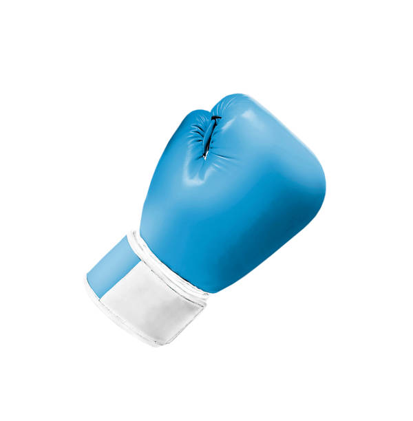 bleu gants de boxe isolé sur fond blanc - boxing glove sports glove isolated old photos et images de collection