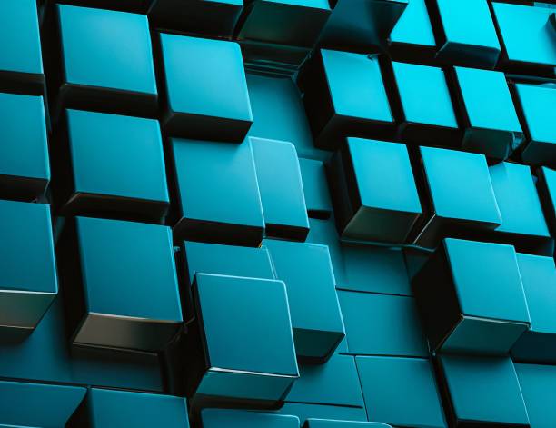 istock 3D rendering of dark turquoise geometric background with stacked cubes 1438353944