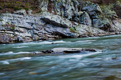 The rushing waters at the South Branch of the Potomac River in Smoke Hole Canyon, West Virginia