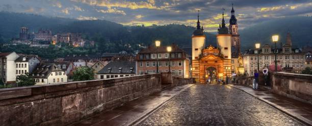 Heidelberg Old bridge with gate at night