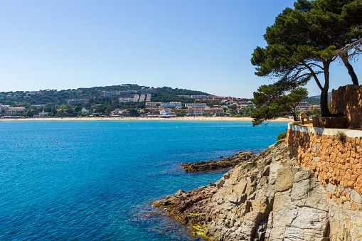 The Costa Brava coast surrounded by crystal blue water in Catalonia in Spain