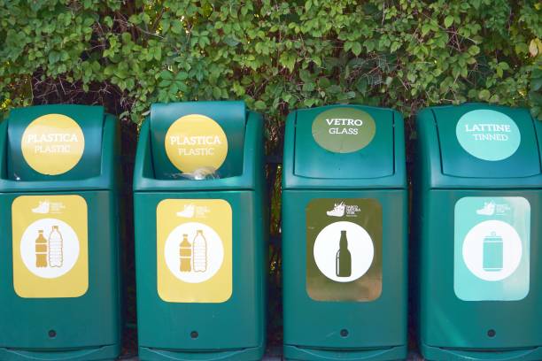 istock Waste management signs and symbols on a garbage bin 1438355355