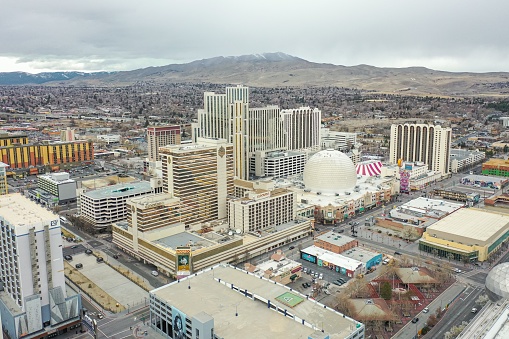 Reno, Nevada, United States – March 09, 2020: Reno, Nevada's historic downtown, made up of several casinos, is in the middle of transitioning into more non-gaming tourism.