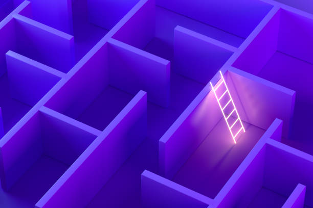 Labyrinth with Neon Lighting Staircase stock photo