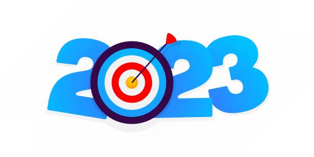 New 2023 year goal targeting poster New 2023 year goal targeting poster archery target group of objects target sport stock illustrations