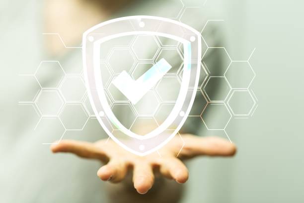 istock Person presenting the virtual projection of a verification sign 1438360019
