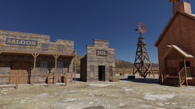 Animation of a western ghost town on a sunny day