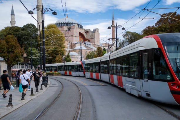 Istanbul, Turkey - 27 -09-2022 : Hagia Sophia view photograph taken from the tramway in Sultan Ahmet Square