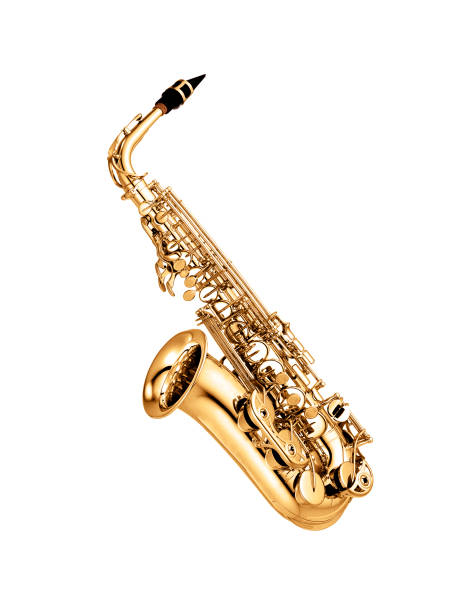 saxophone isolated under the white background - wind instrument imagens e fotografias de stock