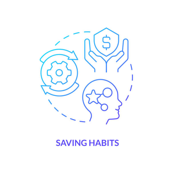 Saving habits blue gradient concept icon Saving habits blue gradient concept icon. Insurance policy pros. Inculcate economic literacy. Generate money abstract idea thin line illustration. Isolated outline drawing. Myriad Pro-Bold font used financial literacy logo stock illustrations
