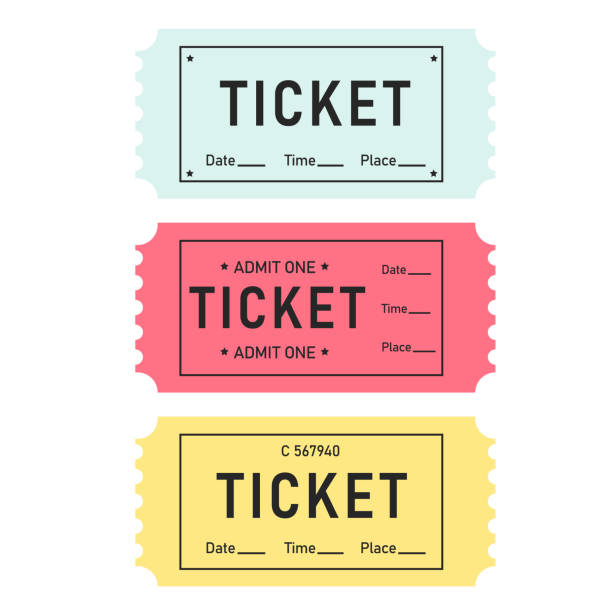 A set of colorful tickets. Ticket templates. Date, time A set of colorful tickets. Ticket templates. Date, time number counter stock illustrations