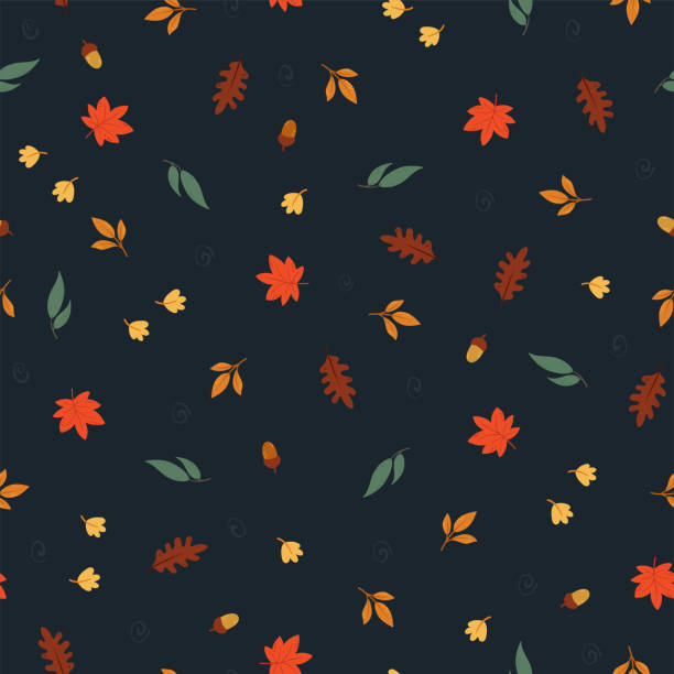 ilustrações de stock, clip art, desenhos animados e ícones de lovely hand drawn fall seamless pattern with leaves, great for textiles, table cloth, wrapping, banners, wallpapers - vector design - pumpkin autumn pattern repetition