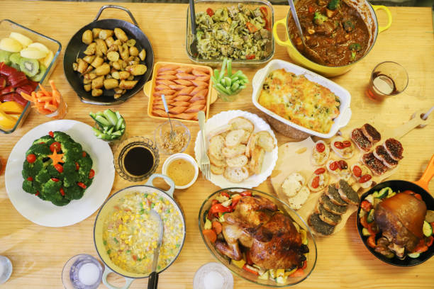 istock top view of Christmas dinner. 1438372364