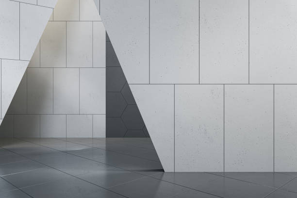 istock Contemporary concrete tile wall in simple interior. Design and minimalism concept. 3D Rendering. 1438373285