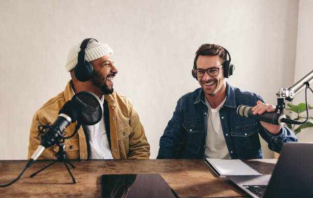 istock College radio dj's having a good time in a studio 1438375332