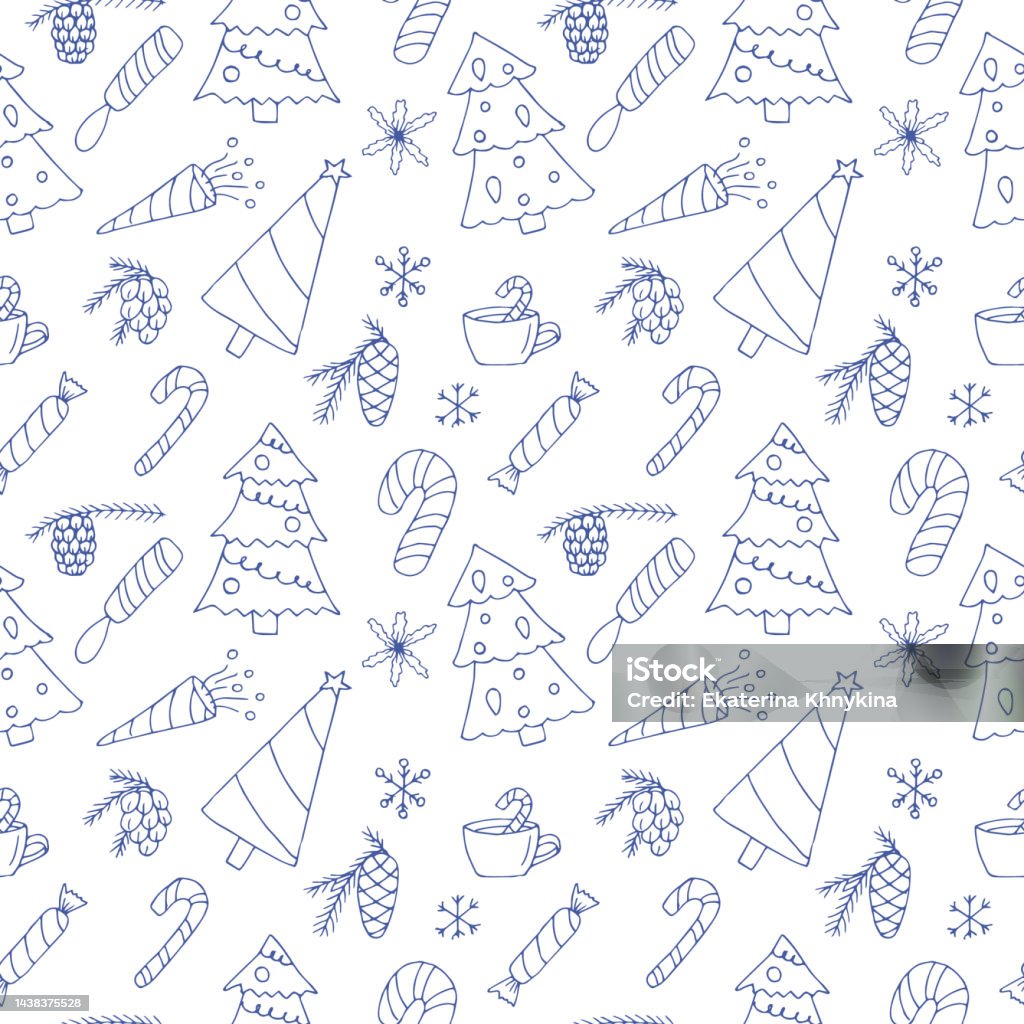 Christmas Drawing Pattern Seamless Pattern Of Christmas Trees Cones And Decorations Vector ...
