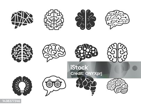 istock Gyrus brain icons. Vectored neurological intellectual smart graphics for learning solution ai neurology brainstorm concepts 1438377346