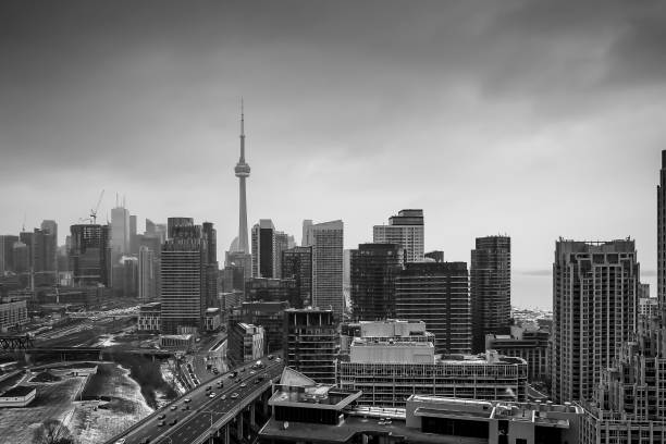 istock Toronto city on cloudy day in black and white 1438379221