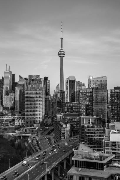istock Toronto city on cloudy day in black and white 1438379367