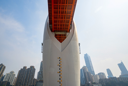 Close up of bridge building structure, Chongqing, China