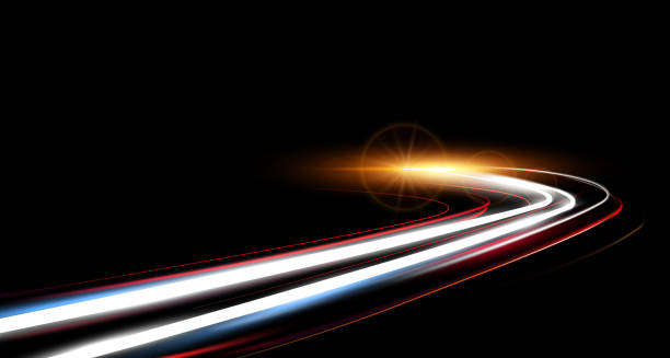 illustrations, cliparts, dessins animés et icônes de les feux dynamiques accélèrent la route la nuit - electricity neon light speed lighting equipment