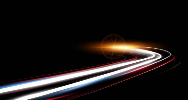 Dynamic lights speed road in night time Illustration of dynamic lights speed vector road in night time. Long exposure car light trails in road tunnel. light speed stock illustrations