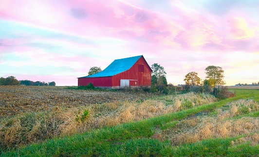 OLd Red Barn in early morning-Howard County, Indiana