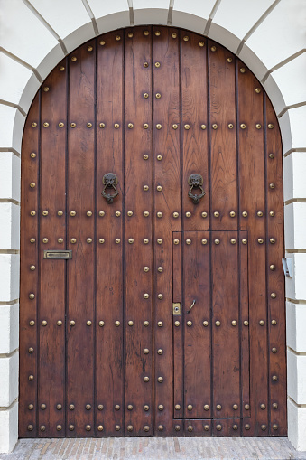historic wooden door with round arch
